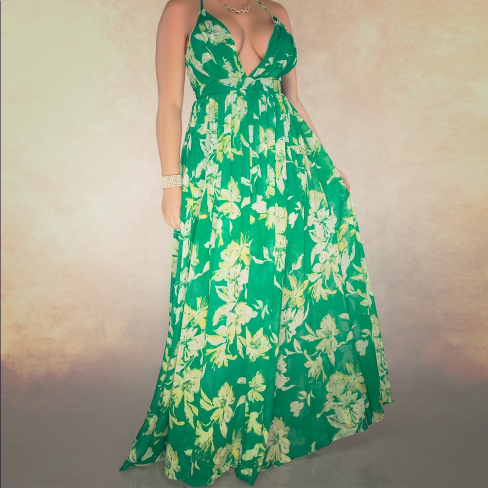 Green Floral Print Maxi Dress